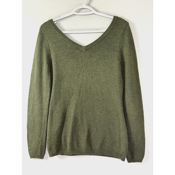Old Navy Womens Olive Green V Neck V Back Sweater M Preppy Y2K Classic Minimal - Picture 2 of 8